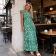 thumbnail image 3 of Aellinatey Women Ruffle Sleeve V Neck Smocked Flower Print A Line Maxi Dress For Vacation, 3 of 18