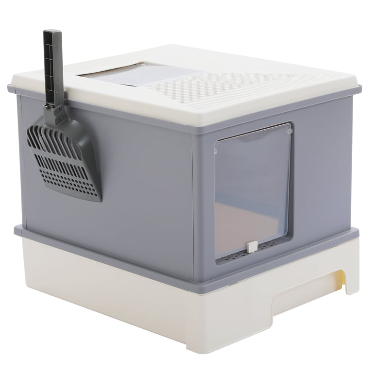 Pawz Road Large Cat Litter Box with Lid, Leak-Proof, Gray photo 3
