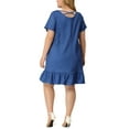 thumbnail image 3 of Unique Bargains Women's Plus Size Short Sleeve Ruffle Hem Denim Shirt Dress, 3 of 6