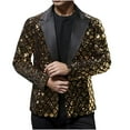 thumbnail image 3 of UVEASISHA Men's Sequin Tuxedo Jacket 2025 Fashion Slim Fit Cocktail Party Blazer Jackets Sparkly Single Breasted Lapel Suit Jacket for Prom Dinner Daily Clearance Sale,Gold,2XL, 3 of 8