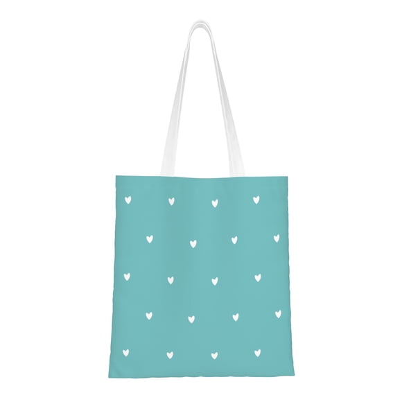 YFYANG Reusable Cotton Canvas Tote Shopping Bag, Blue Heart Pattern Washable Portable Grocery Bag for Daily Travel
