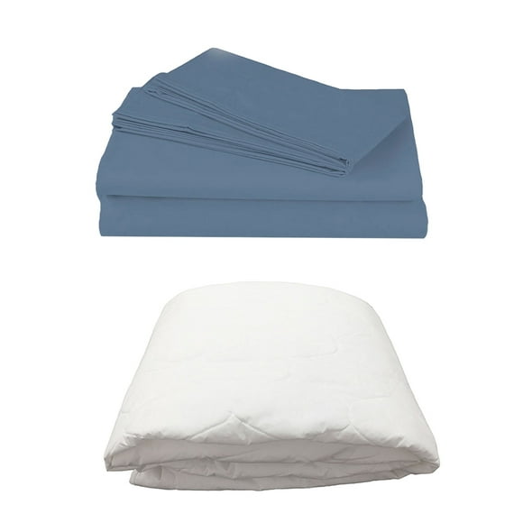 Juego de Sábanas Queen Size Spring Air Basic Azul + Protector de Colchón