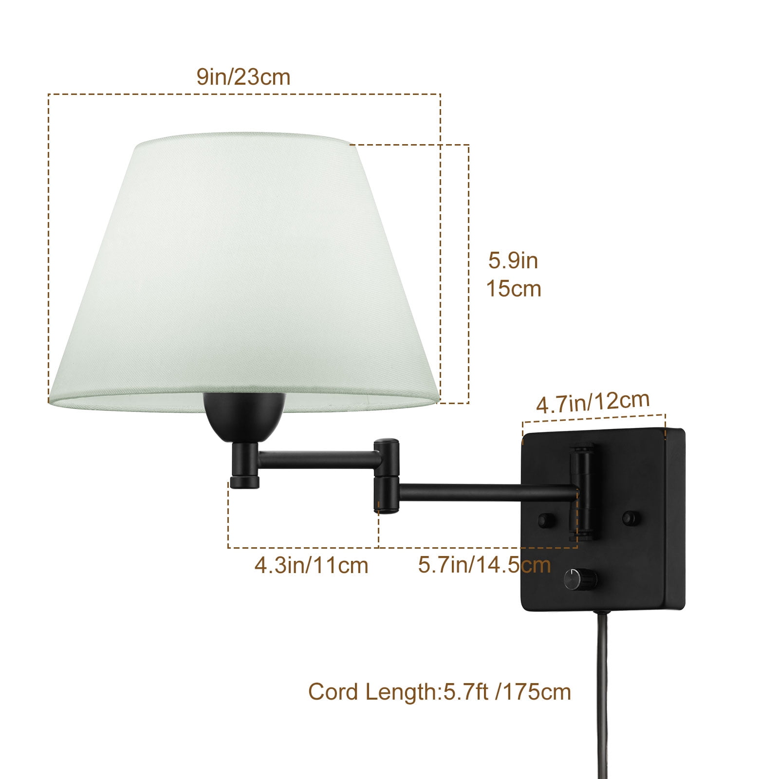 Swing Arm Wall Lamp Plug-in Cord Home Decorators Simplicity Wall Sconce, Ivory Fabric Shade, with On/Off Switch E26 Base 2-Light Bedroom Wall Lights Fixtures, Bedside Reading Lamp