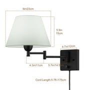 Swing Arm Wall Lamp Plug-in Cord Home Decorators Simplicity Wall Sconce, Ivory Fabric Shade, with On/Off Switch E26 Base 2-Light Bedroom Wall Lights Fixtures, Bedside Reading Lamp