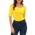 thumbnail image 1 of INSPIRE CHIC T-Shirts à Encolure Bateau pour Femmes Manches Mi-Longues Ajustées Superposition Doux T-Shirt TG Jaune Citron, 1 of 7
