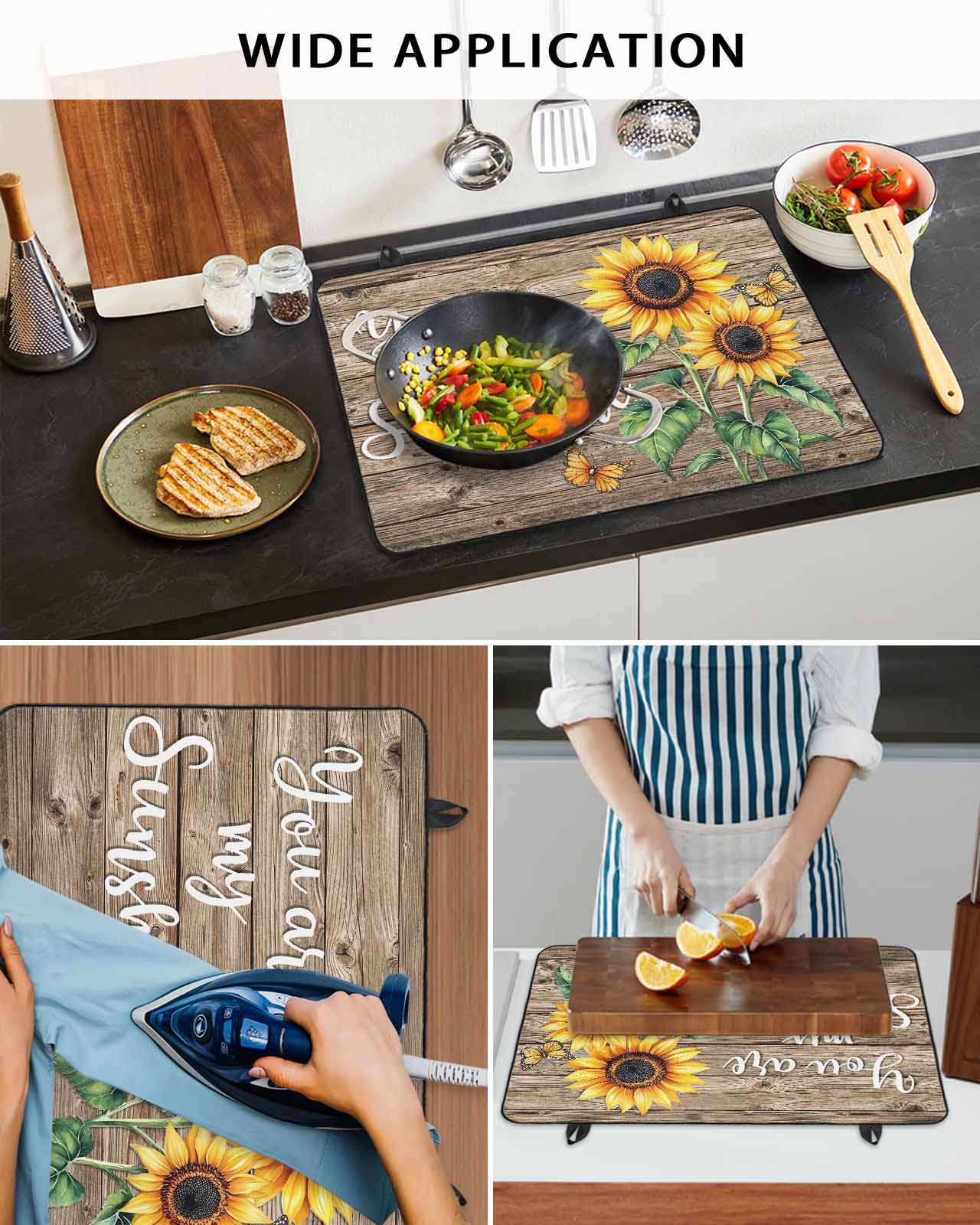 nqOlkjepod Large Induction Cooktop Protector Mat 36"x21", Yellow Sunflower Stove Top Covers for Electric Stove, Butterfly Sunshine Brown Farmhouse Wood Stove Burner Cover Mats, Glass Top Stove Cover