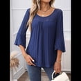 thumbnail image 4 of Blusa Elegante con Volantes para Mujer, 3/4, Cuello Redondo, Doble Capa, , Túnica. Azul Marino XXL, 4 of 9