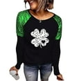 thumbnail image 4 of Gfyviroh Womens St. Patrick's Day T-shirts Sequin Patchwork Print Long Sleeve Tops Casual Crew Neck Pullover Tee Tops, 4 of 8