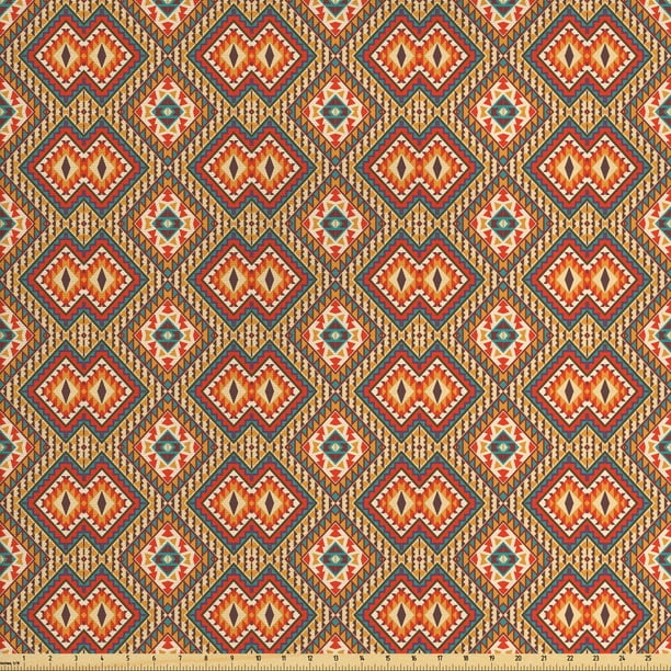 Ethnic Sofa Upholstery Fabric by the Yard, Mexican Peruvian Cultural