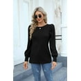 thumbnail image 6 of Zeagoo Womens Elegant Knitted Shirts Lightweight Round Neck Blouse Tops Long Puff Sleeve Pullover Sweater, 6 of 7
