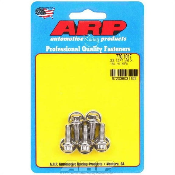 ARP 770-1017 6 x 1 x 16 mm 12-Point Stainless Steel Bolt Kit - Pack of 5