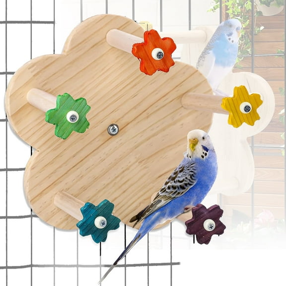 Bird Perch Stand with Bearings, Bird Toy Rotating Perch Toy for Parakeet, Wooden Parrots Ferris Wheel Toy, Hanging Bird Stand Cage Accessories for Parakeets, Cockatiels, Budgerigars, Conures