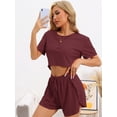 thumbnail image 3 of DARING DIVA Women's Rib Knit Short Sleeve Side Slits Pajama Sets L Fuchsia, 3 of 6