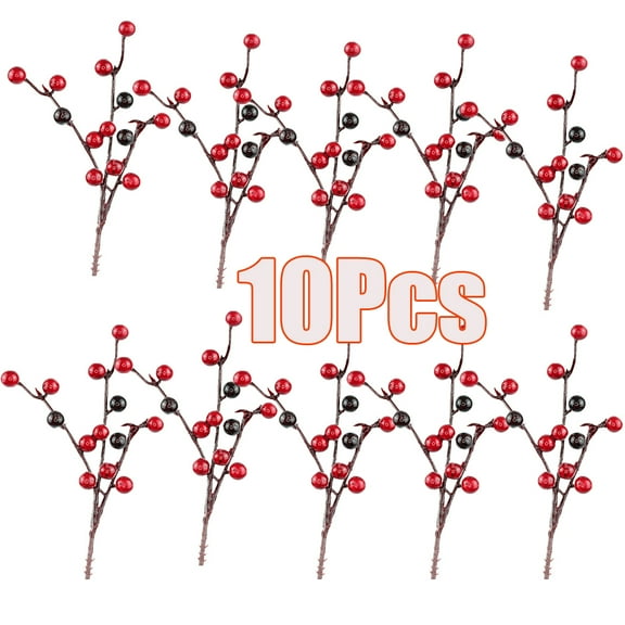 Cheers.US 10Pcs Christmas Red Berry Twig Stem, Artificial Berry Picks for Christmas Tree Decorations, Crafts, Wedding, Holiday Home Decor