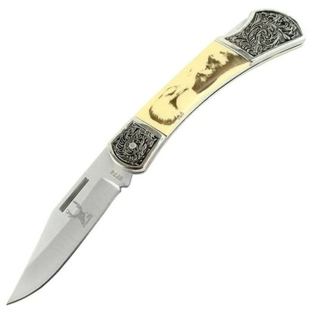 TheBoneEdge 7.5 Folding Knife Eagle Wilderness Design Handle 9774