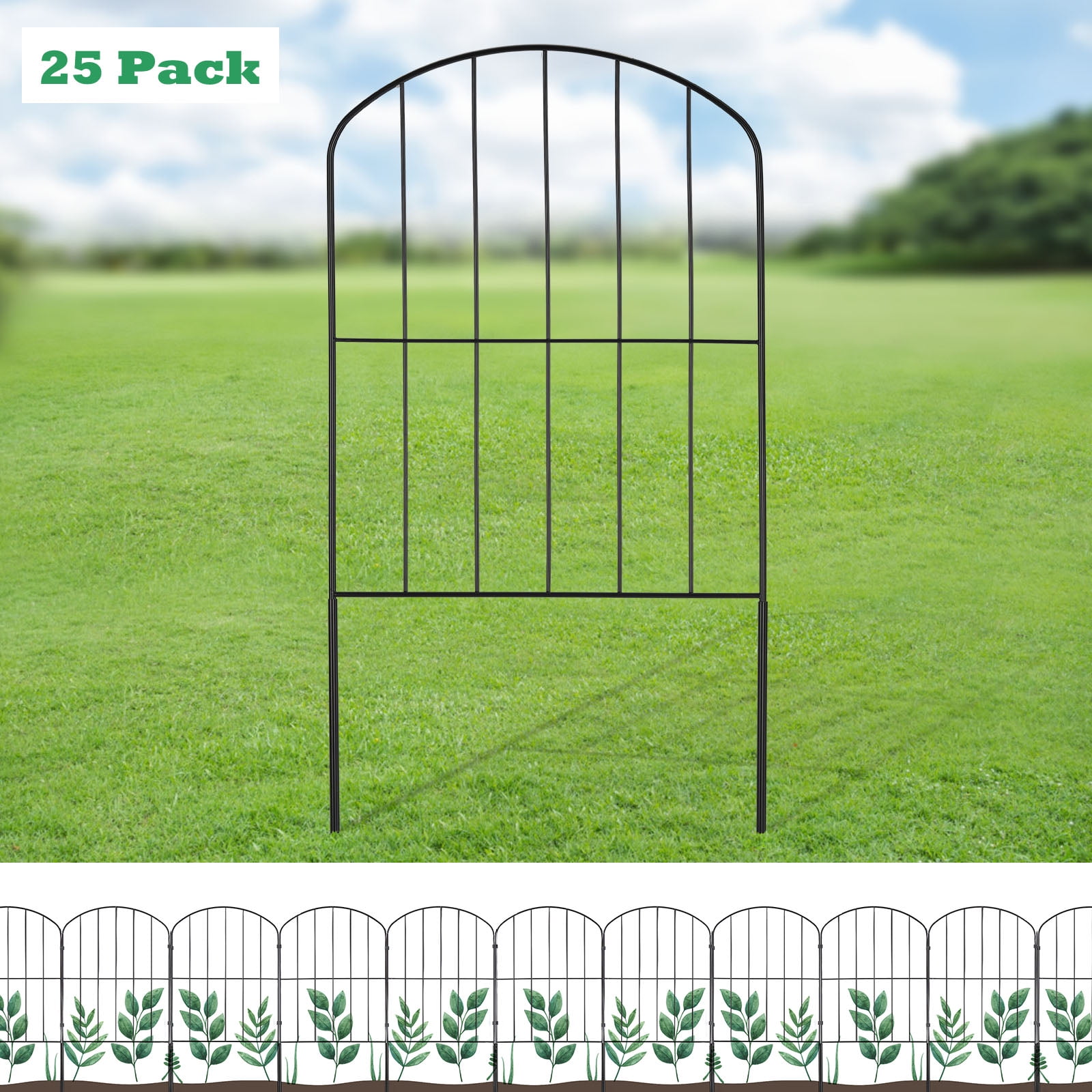 24" (H) x 27FT (L) Metal Decorative Garden Fence Outdoor Patio Barrier Arched