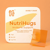 NutriHugs Immune Support Mouth Dissolving Oral Thin Film Strips with Vitamin C, Yeast Beta Glucan & Elderberry, Orange Flavor | Vegan 30 Strips