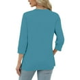 thumbnail image 3 of Yigetop Womens Summer Tops, Women's Round Neck Solid Color 3/4 Sleeves Blouse Tops Women's Blouse T Shirt Ladies Tops and Blouses Sky Blue 2XL, 3 of 6