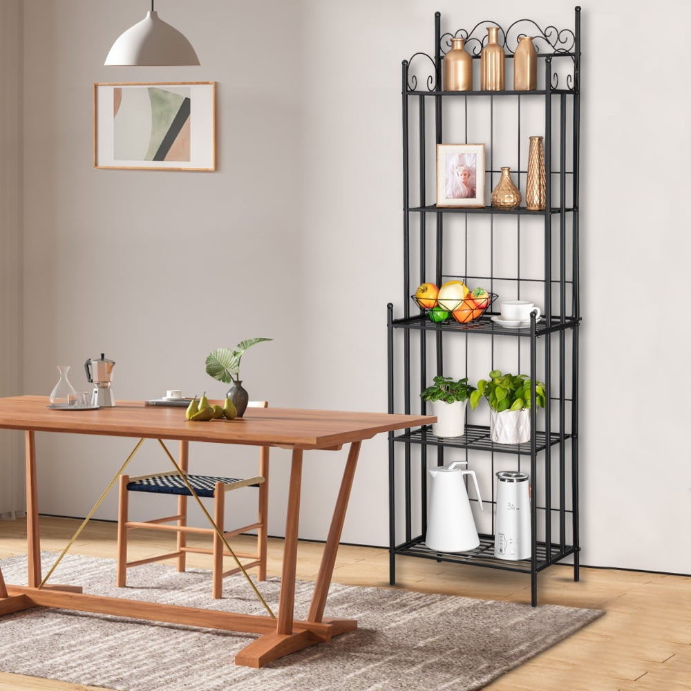 Veryke Bakers Racks for Kitchen Corner Bakers Rack 5 Tier Kitchen Shelving and Storage Food Storage Shelf Microwave Stand for Spice Rack Organizer