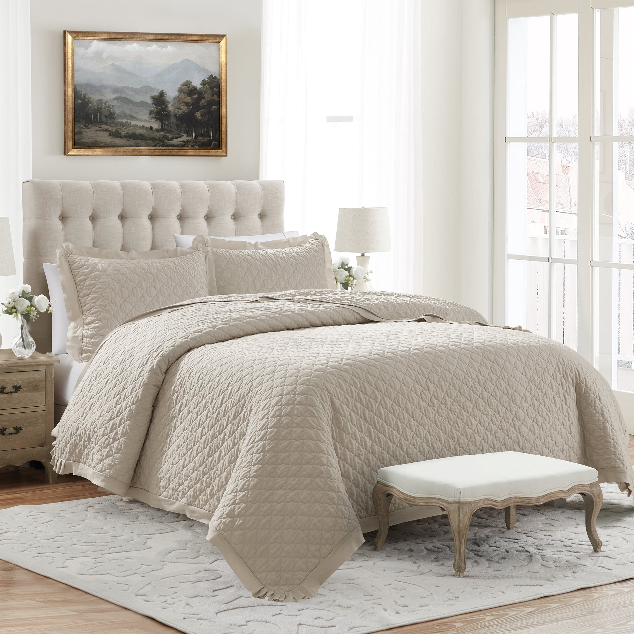 My Texas House Full/Queen Quilt Set, All-Season, 3-Piece, Beige Trellis