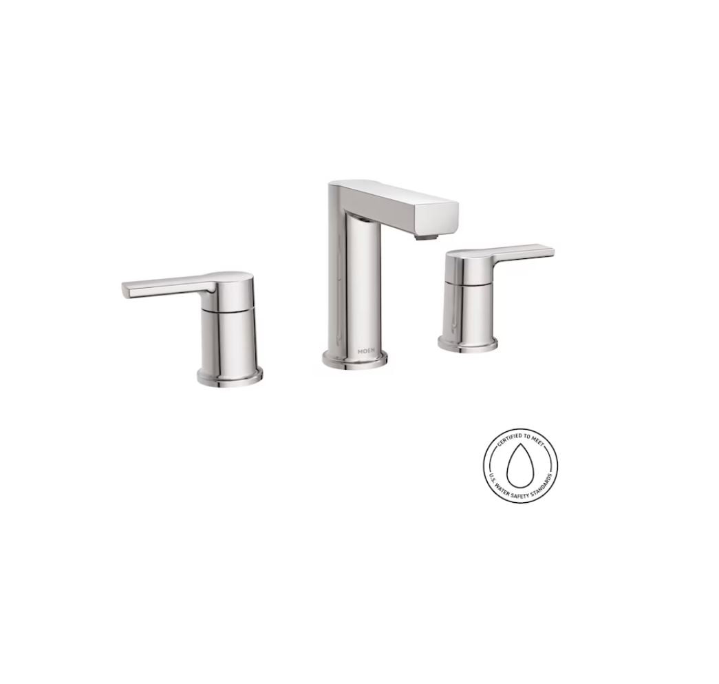 Moen Rinza 84629 Chrome 2-Handle Widespread WaterSense Bathroom Sink Faucet with Drain