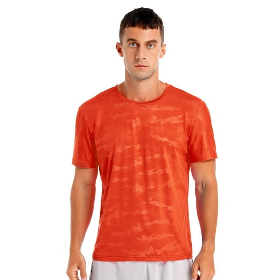 Manyakai Men's Camouflage Pattern Short Sleeve T-Shirt Quick Dry Athletic Running Workout Fitness Top Orange M
