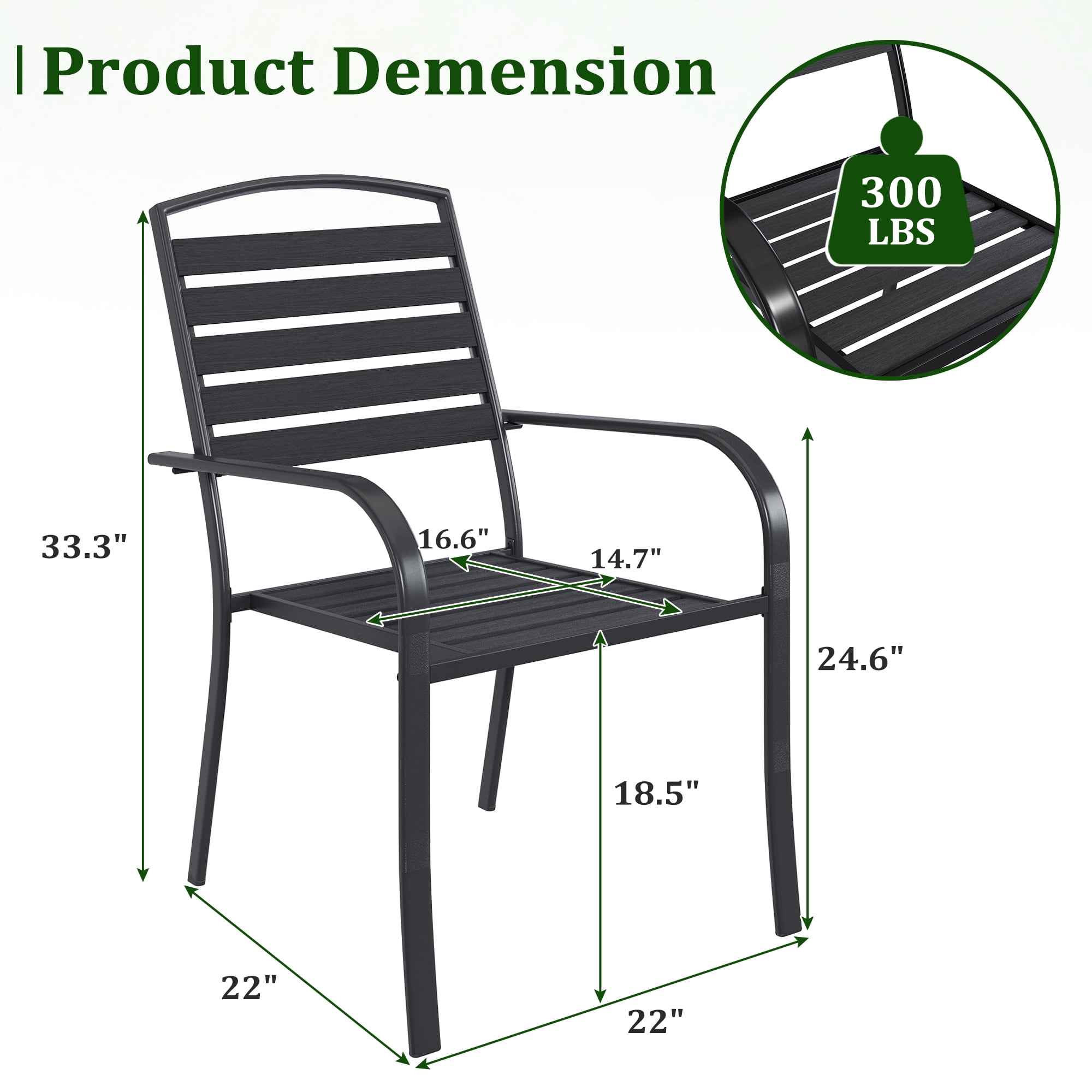 Vicluke Outdoor Dining Chairs Set of 4, Black Stackable Patio Dining Chairs with WPC Seat, Heavy Duty Metal Frame Wrought Iron Bistro Chairs with Armrests, 300 Lbs for Patio, Deck, Porch, Backyard