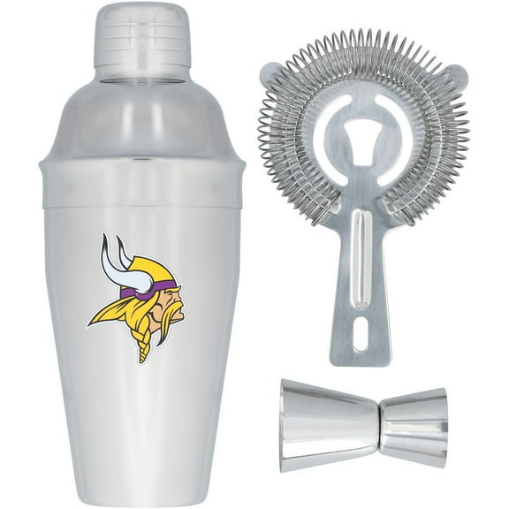 The Memory Company Minnesota Vikings Stainless Steel Shaker, Strainer & Jigger Set
