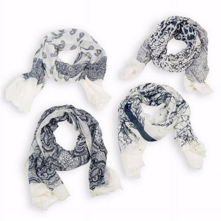 68164 Scarf-Soft Weave-Blue, White & Assorted - 27 x 71 in. - Pack of 4