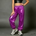 thumbnail image 5 of BLVB Girls Shiny Jogger Pants Kids Sparkly Streetwear Dance Outfits High Waist Pants 3-16 Years(Purple,13-14 Years), 5 of 7