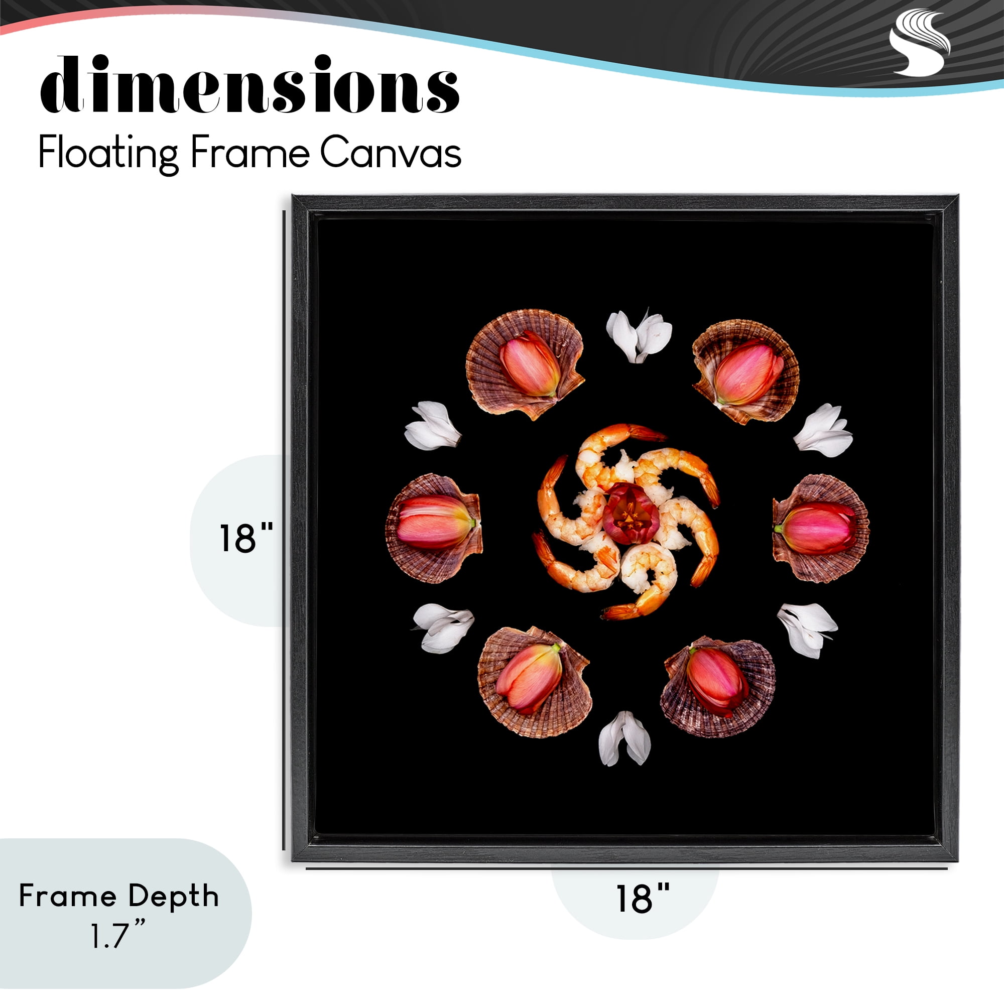 Stupell Industries Seashells & Tulips Symmetry Black Framed Floater Canvas Wall Art, design by Beth Adoette