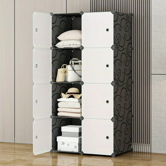 8 Cube Storage Organizer with Doors, Deep Closet Organizers and Cabinet. Vertical Storage Clothes Shelf, Suitable for Bedroom, Office, Studyroom, Black (14×18inch)