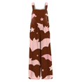thumbnail image 4 of EANJE Halloween Overalls for Women, Sleeveless Spaghetti Strap Jumpsuit with Pockets, Print Wide Leg Baggy Romper, Adjustable Straps Fall Holiday Party Outfit Light Brown 3XL, 4 of 6