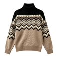thumbnail image 3 of Women's Sweater Fair Isle Turtleneck Long Sleeve Knit Pullover Tops Loose Fit Oversized Clothes, 3 of 4