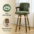 thumbnail image 2 of 26"Mid Century Bar Stools Set of 3 Modern Swivel Counter Height Bar Stools with Back and Dual Arms Faux Leather Upholstered Bar Chairs with Bent Wood Legs for Kitchen Island Black Green, 2 of 14
