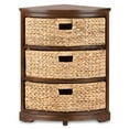 thumbnail image 3 of Hampton Meadows 3 Tier X-Side Corner Table Storage Cabinet with 3 Natural Water Hyacinth Wicker Baskets for Living Room, Walnut, 3 of 9