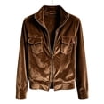 thumbnail image 4 of Ecqkame Women's Velvet Jackets Long Sleeve Zip up Lapel Collar Flap Pockets Coats Casual Slim Fit Street Trendy Outerwear Brown M, 4 of 5