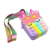 xiqaalombvt Pop Silicone Crossbody Push Bubble Handbag Small Purse for Girls Kids Stress Relieve Toys Cartoon Shoulder Bag Unicorn