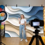 Blue Brown Ombre Backdrop for Photoshoot,Photography Photo Studio Background Wall Backdrop,Modern Moire Abstract Geometric Back Drop Banner Panel for Portraits Wedding Live Streaming Decor 7x5Ft
