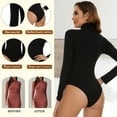 thumbnail image 3 of Qric Women's Long Sleeve Tops Mock Turtle Neck Bodysuit Soft Slim Fit Stretchy Basic Layer Top Classic Jumpsuit Leotard S-XXL, 3 of 6