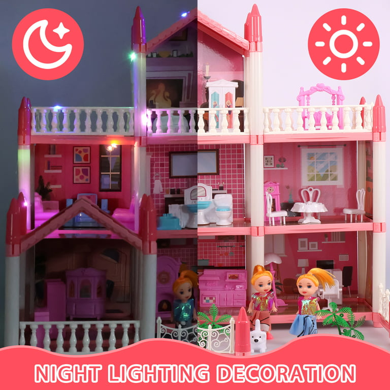 Hot Bee Dollhouse Toys for Girls, 6 Rooms Doll House Furnitures with Slide,  Dream House Doll Play for Girls Age 3+ 