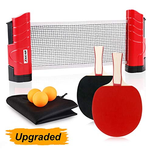 XGEAR Anywhere Ping Pong Equipment to-Go Includes Retractable Net Post, 2 Ping Pong Paddles, 3 Pcs Balls, Attach To Any Table Surface