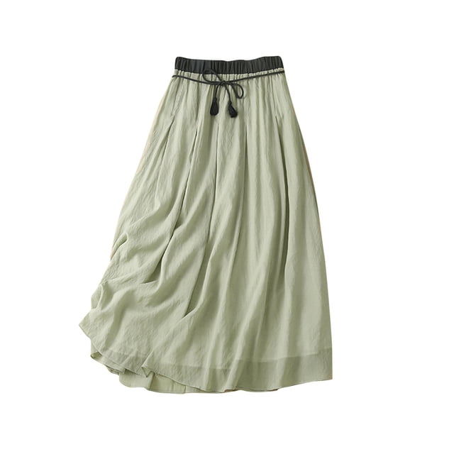Birdeem Jupes pour Femmes Été Rétro Double Couche Coton et Lin Taille Élastique