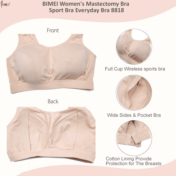BIMEI Women's Padded Wire Free Pocketed Mastectomy Bra T-Shirt Bra Mould  Cup Bra Wire-Free (34A) Beige at  Women's Clothing store