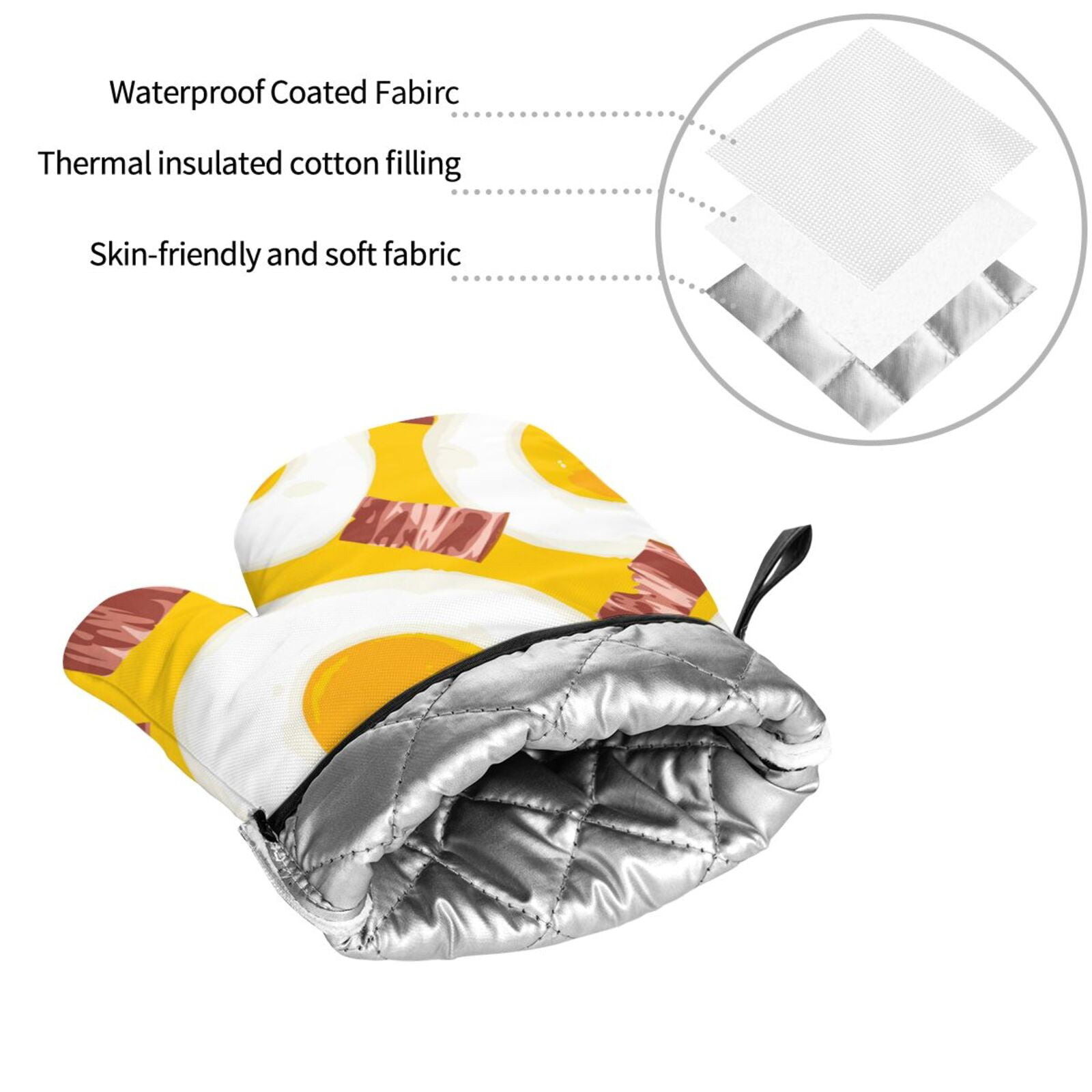 Breakfast Eggs Bacon Cute 4Pcs Oven Mitts and Pot Holders Sets Oven Kitchen Gloves Hot Pads for Cooking BBQ Baking Grilling