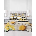 thumbnail image 2 of Quilt King Size Bedding Set, Spring Bees Daisy Reversible Summer Quilt 3 Pieces, Rustic Tulips Dots Black Striped Burlap Lightweight Bedspreads Coverlets with 2 Pillow Shams for All Seasons, 2 of 5