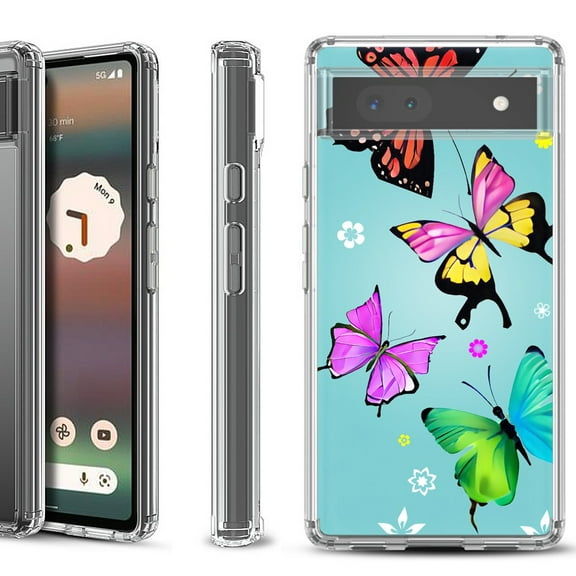Shockproof Bumper Phone Case for Google Pixel 6a, by OneToughShield ® - Butterfly