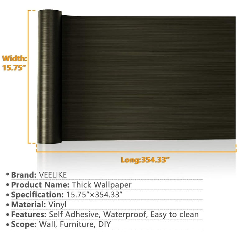 VEELIKE Bronze Black Brushed Stainless Steel Contact Paper 15.74 inchx354.33 inch Kitchen Counter Paper Waterproof Removable Peel and Stick Wallpaper