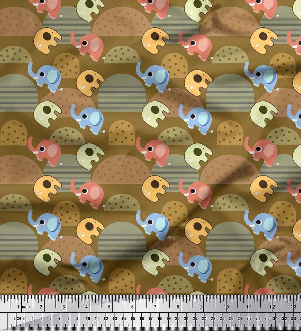 Soimoi Cotton Canvas Fabric - Tree & Elephant Animal Print By The Yard, 56 Inch Wide