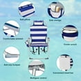 thumbnail image 6 of Tcbosik Beach Chair for Adults, Heavy Duty Portable Folding Chair with Headrest and 5-Position Adjustable Backrest, Lightweight Camping Chair with Side Pocket, Towel Bar & Cooler Pouch, Blue Stripes, 6 of 10